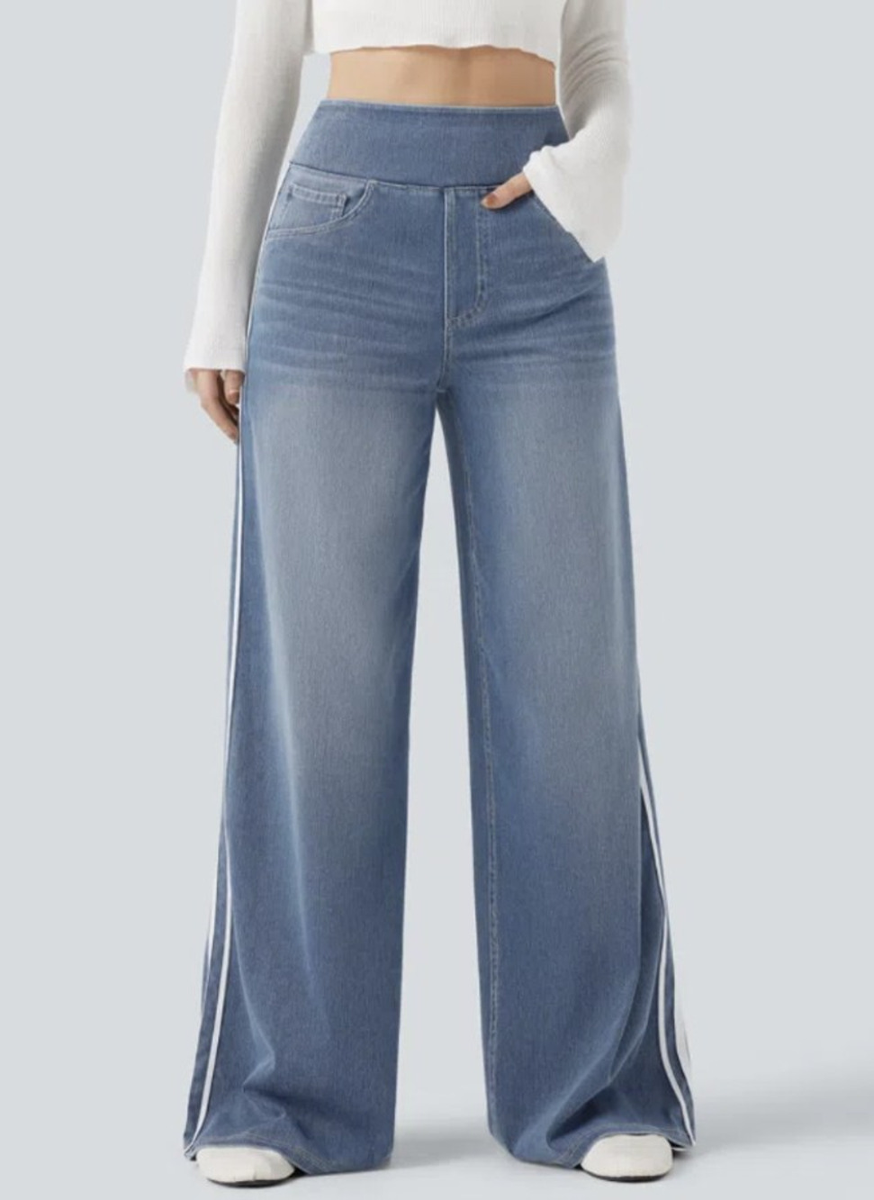 Halara Flex Wide Leg Jeans Size S Petite High Waist Stripe Relaxed Washed Y2K